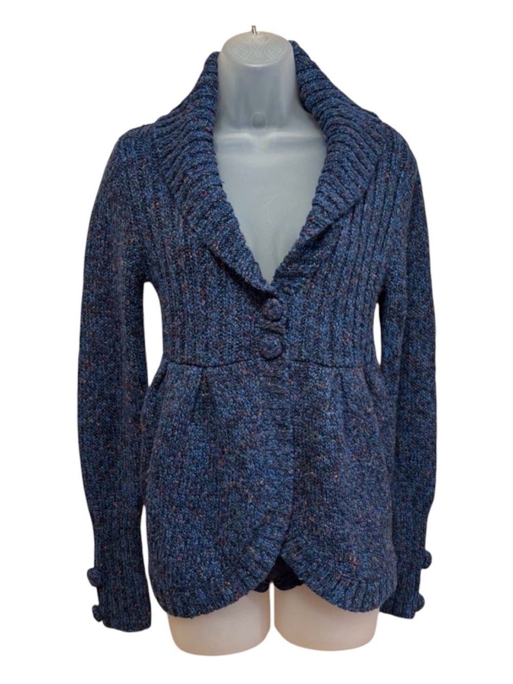 ONE A Beautiful navy blue soft peplum sweater Y2K cozy all season cardigan sz M